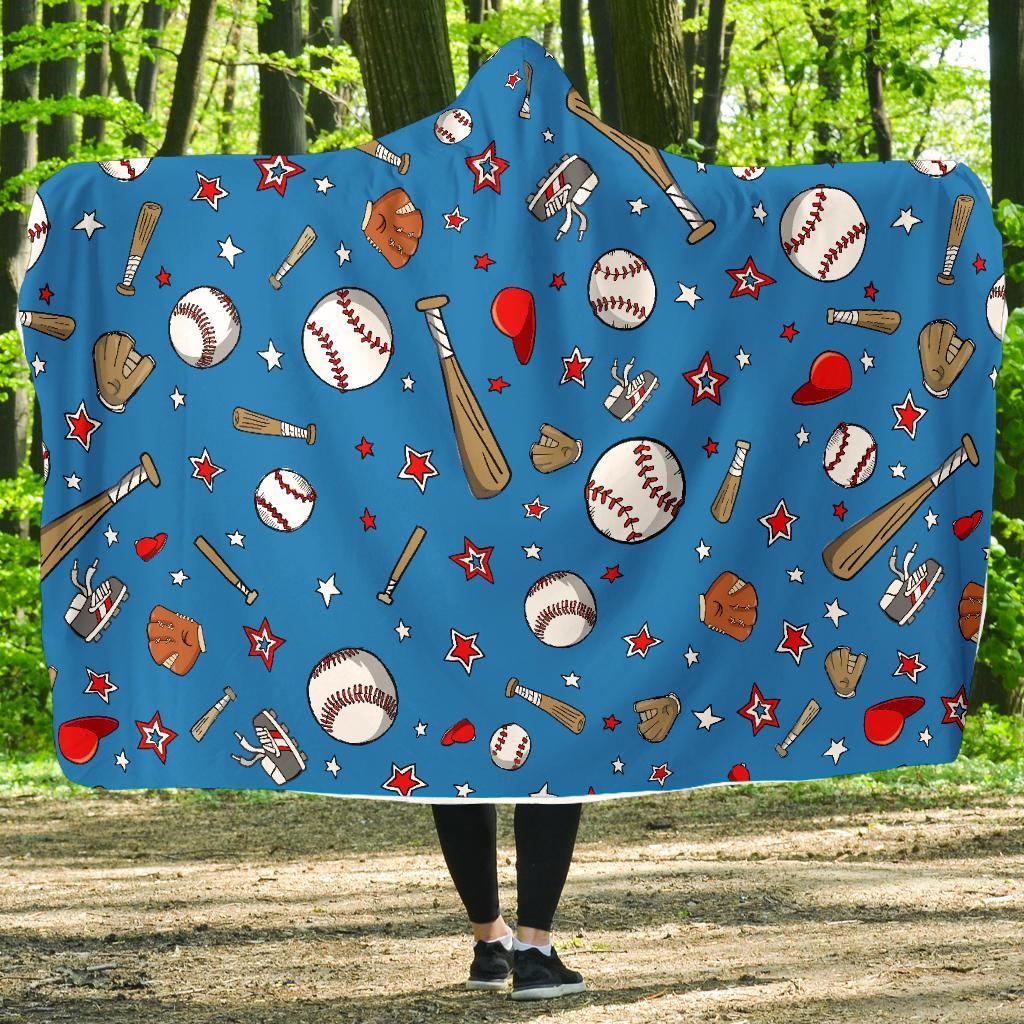 Baseball Pattern Print Hooded Blanket-grizzshop