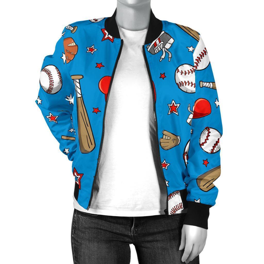 Baseball Pattern Print Women Casual Bomber Jacket-grizzshop