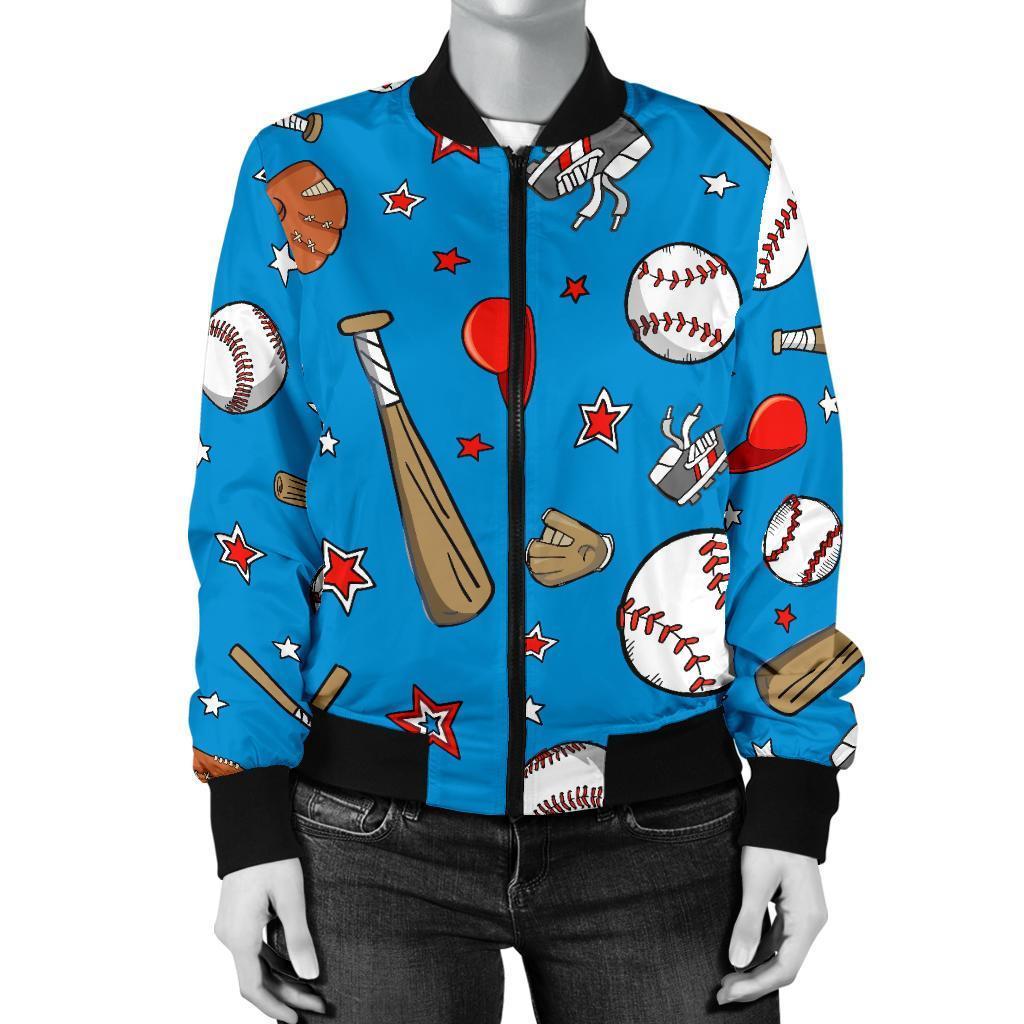 Baseball Pattern Print Women Casual Bomber Jacket-grizzshop