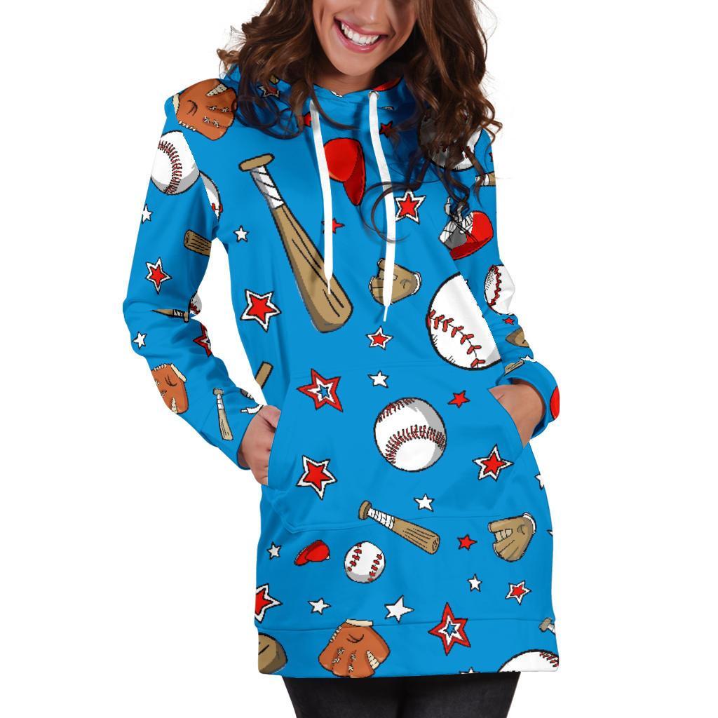 Baseball Pattern Print Women Hoodie Dress-grizzshop