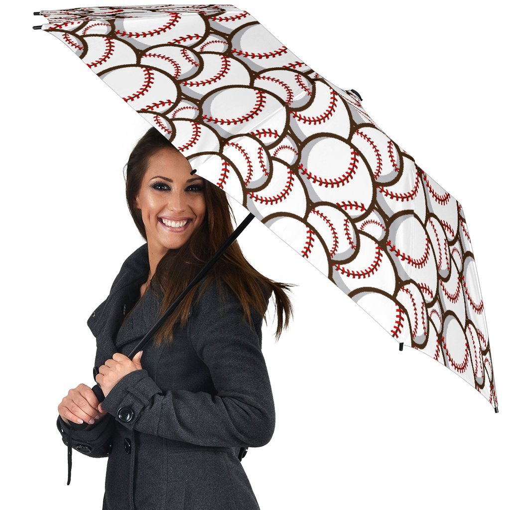 Baseball Print Pattern Automatic Foldable Umbrella-grizzshop