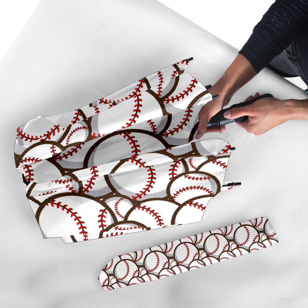 Baseball Print Pattern Automatic Foldable Umbrella-grizzshop