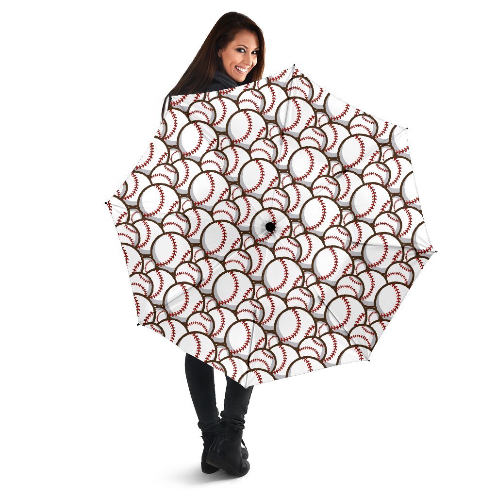 Baseball Print Pattern Automatic Foldable Umbrella-grizzshop