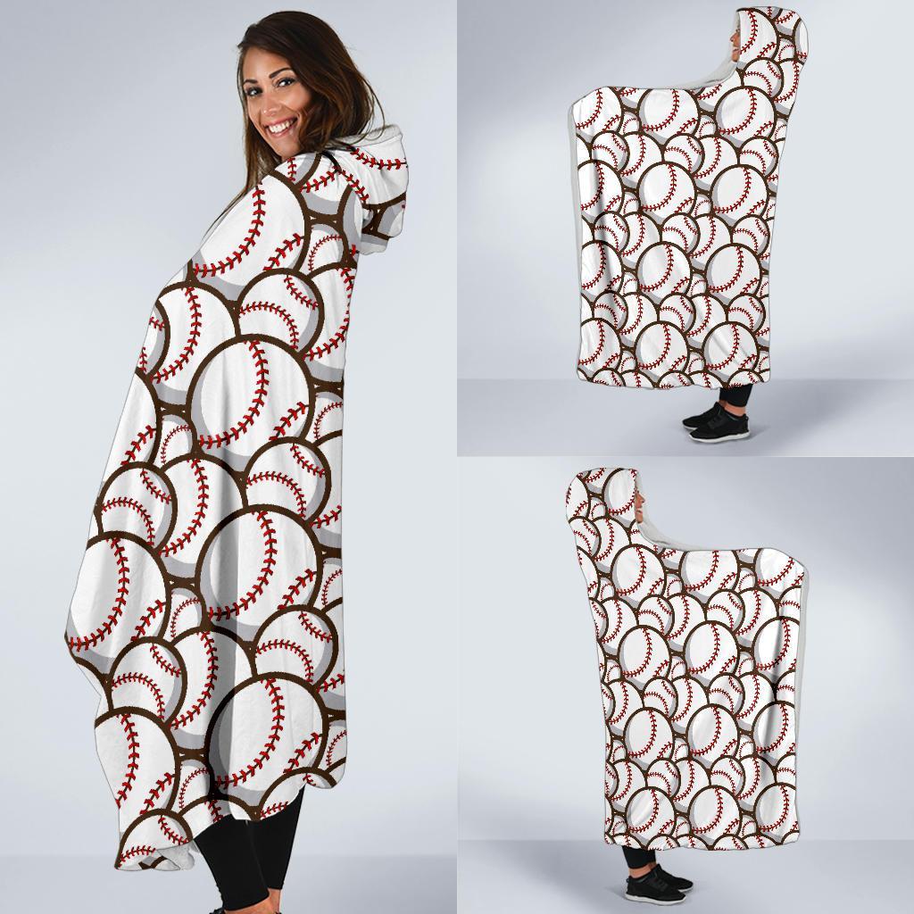 Baseball Print Pattern Hooded Blanket-grizzshop
