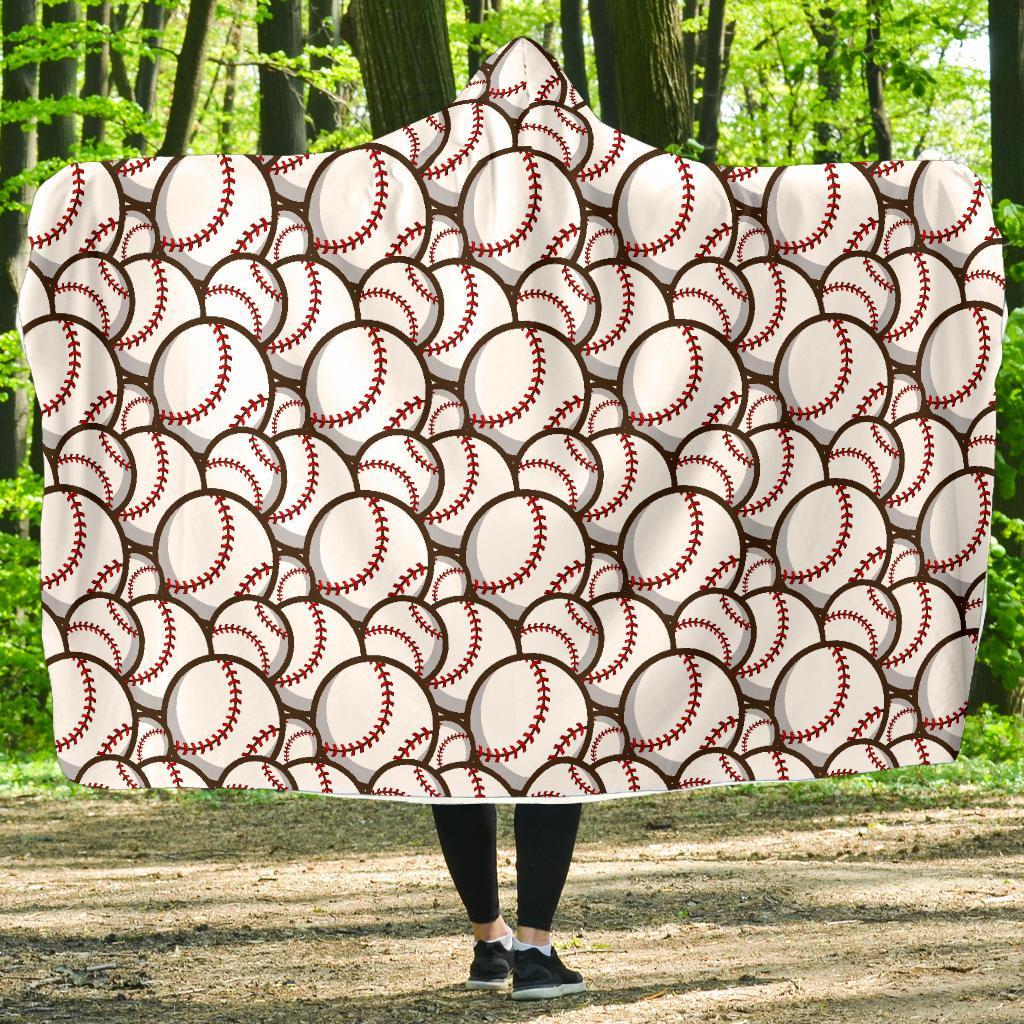 Baseball Print Pattern Hooded Blanket-grizzshop