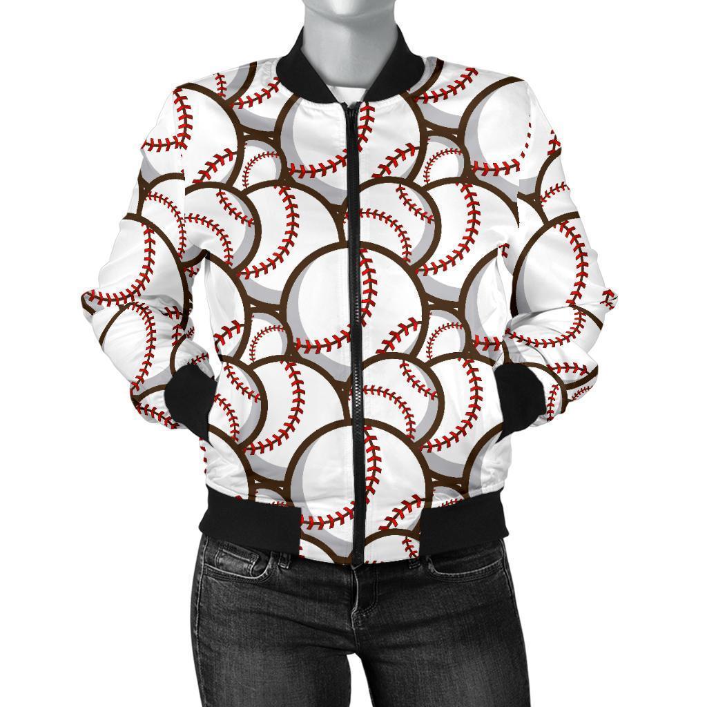 Baseball Print Pattern Women Casual Bomber Jacket-grizzshop