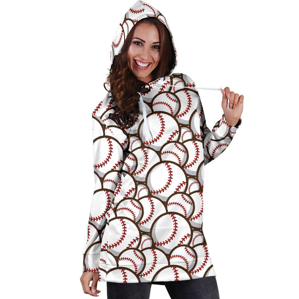 Baseball Print Pattern Women Hoodie Dress-grizzshop