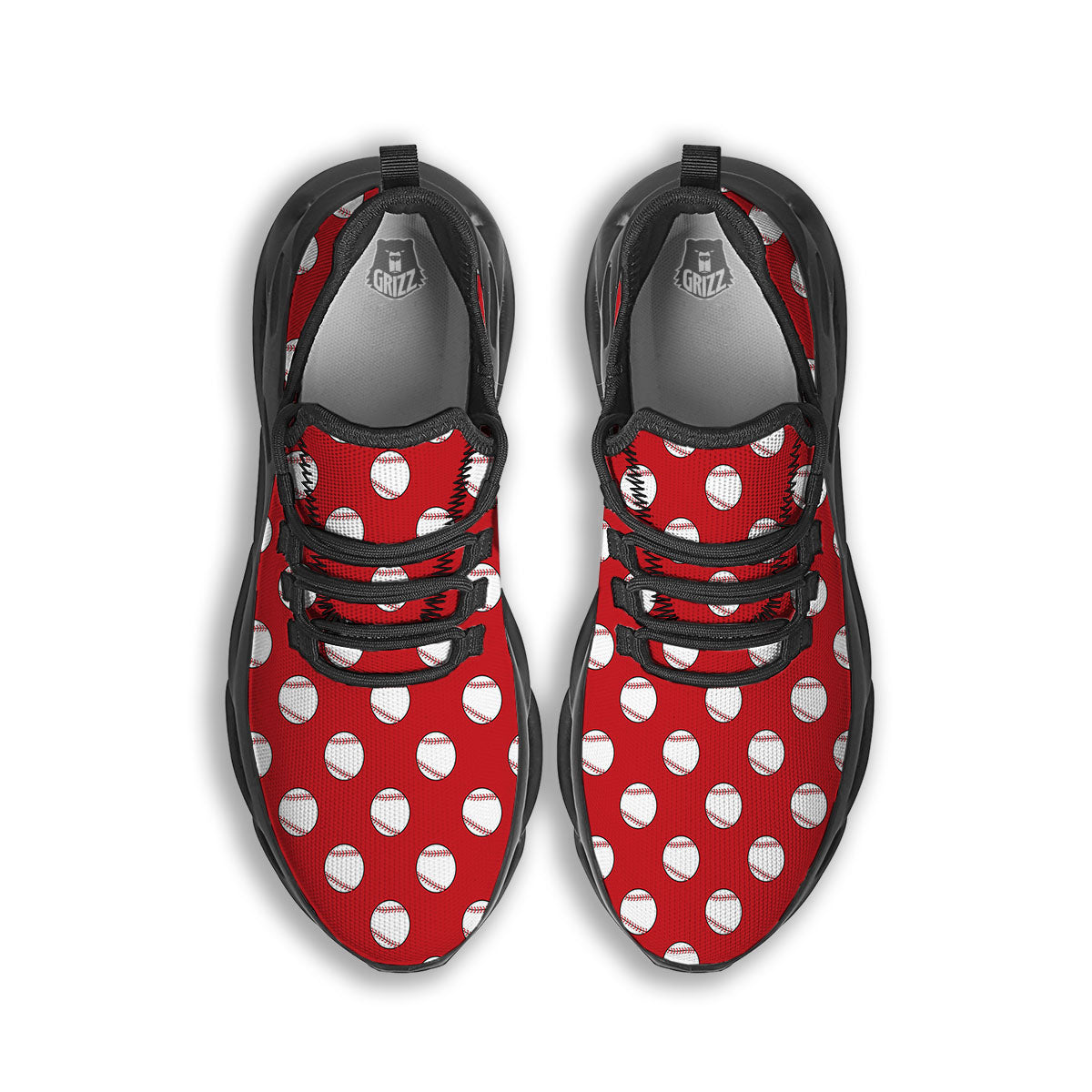 Baseball Red Print Pattern Black Running Shoes-grizzshop