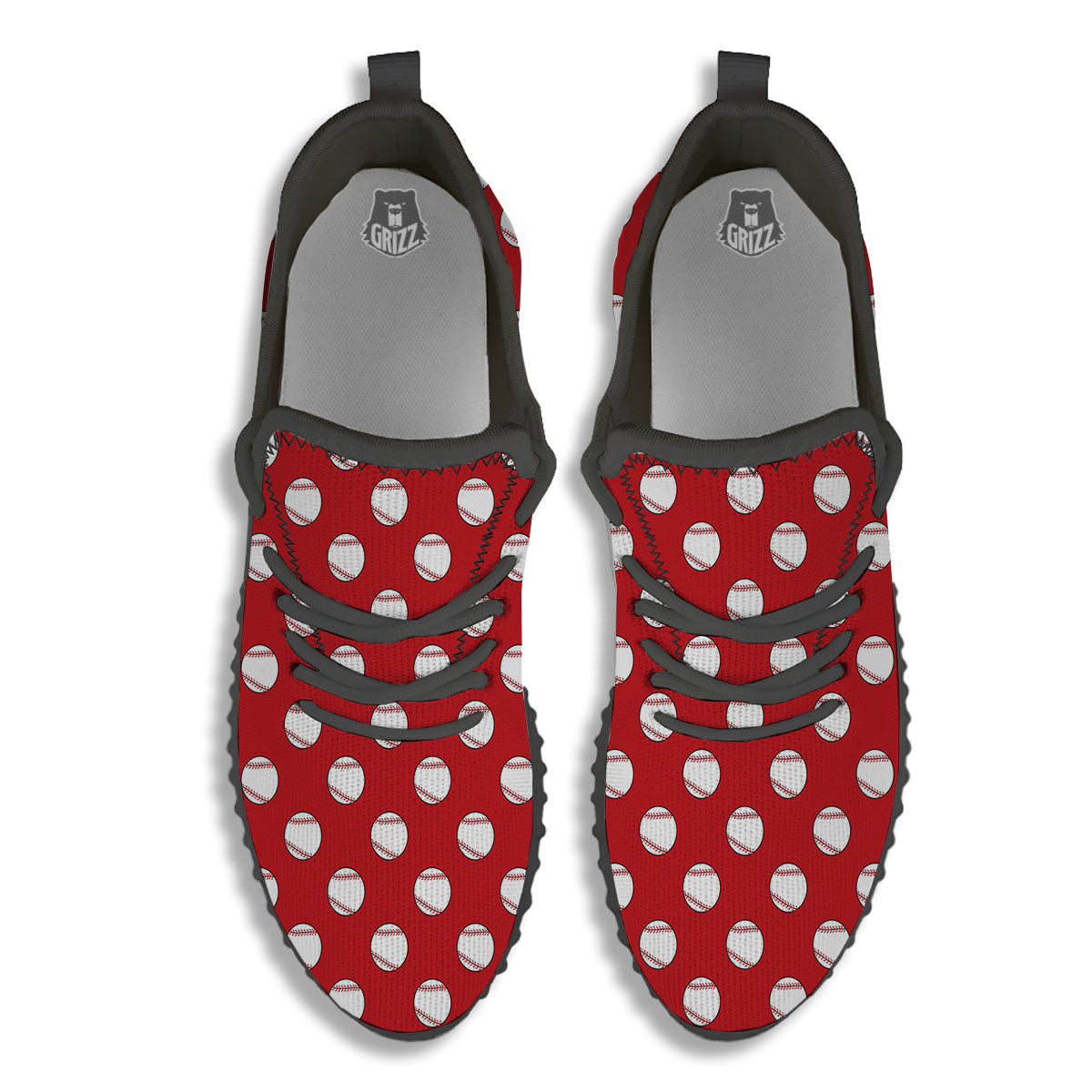 Baseball Red Print Pattern Black Walking Shoes-grizzshop