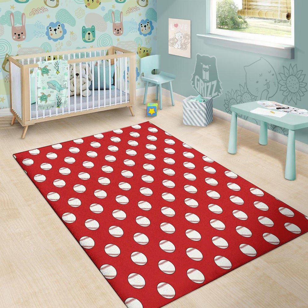 Baseball Red Print Pattern Floor Mat-grizzshop