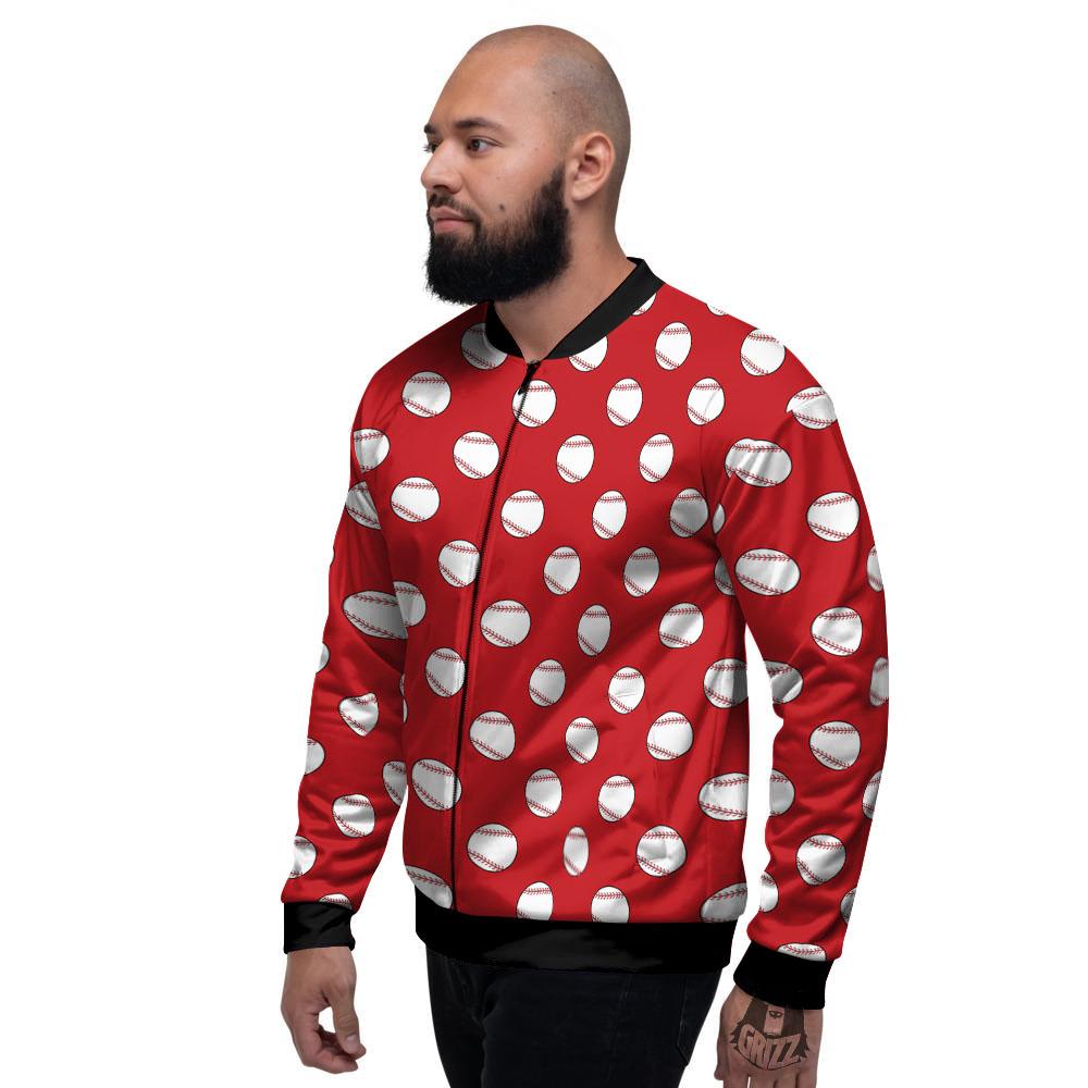 Baseball Red Print Pattern Men's Bomber Jacket-grizzshop