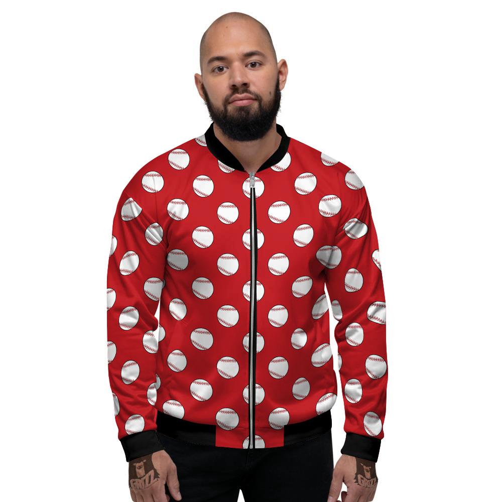 Baseball Red Print Pattern Men's Bomber Jacket-grizzshop
