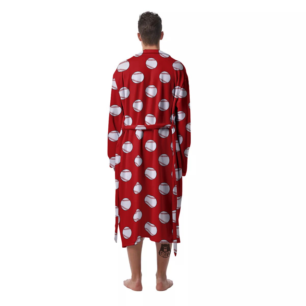 Baseball Red Print Pattern Men's Robe-grizzshop