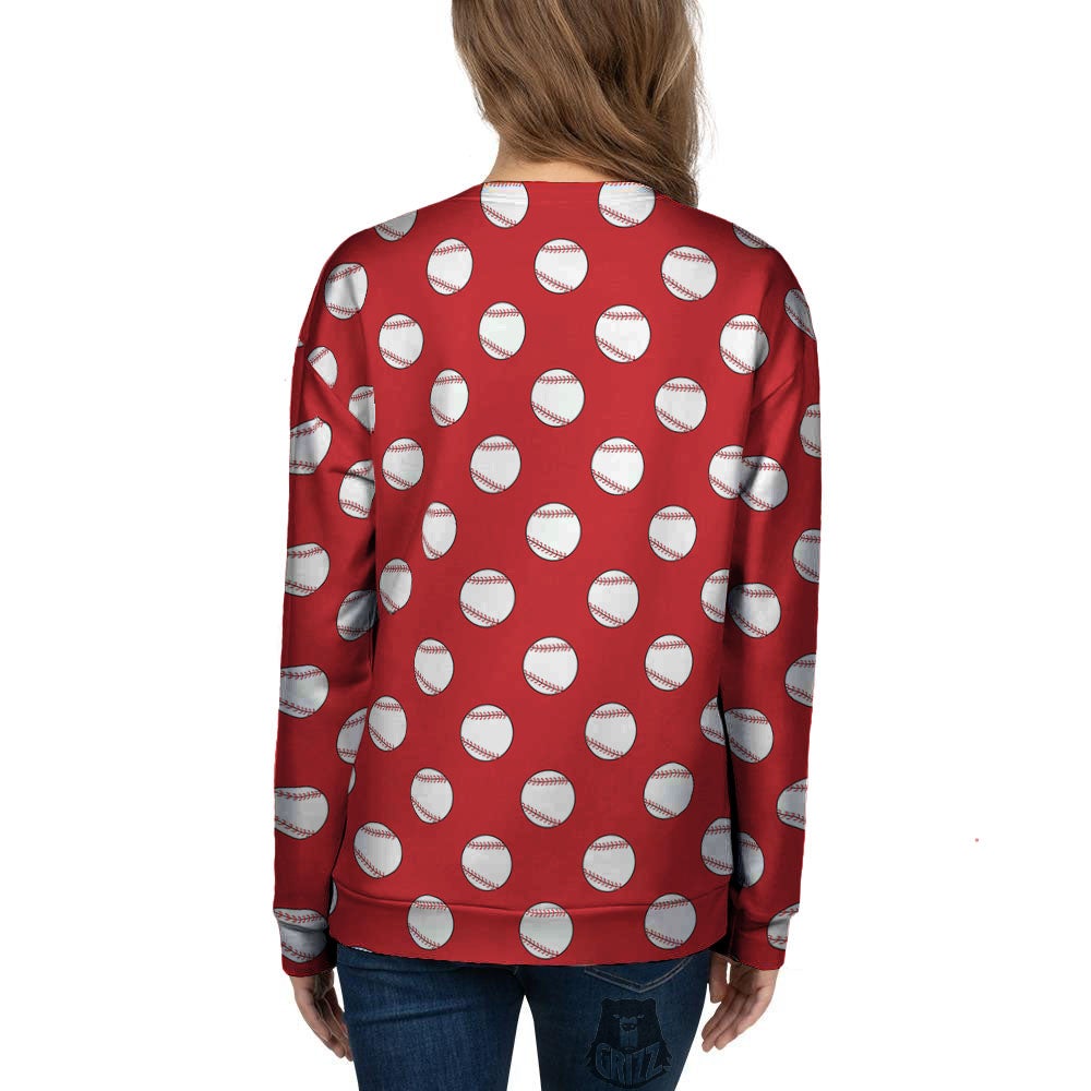 Baseball Red Print Pattern Women's Sweatshirt-grizzshop