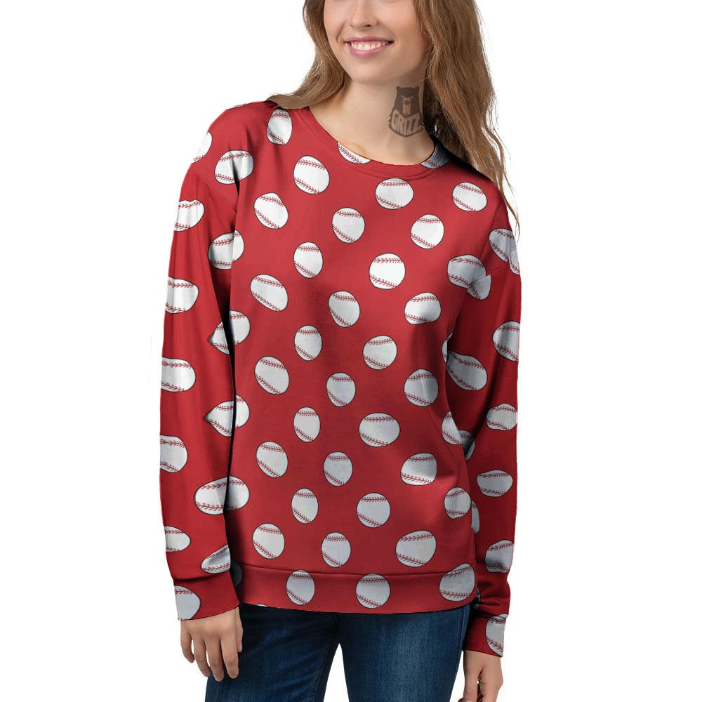 Baseball Red Print Pattern Women's Sweatshirt-grizzshop