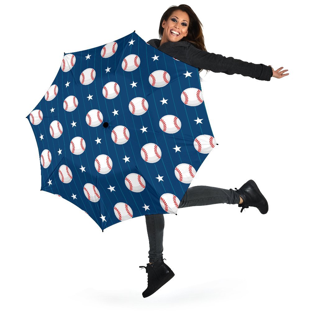 Baseball Star Pattern Print Automatic Foldable Umbrella-grizzshop