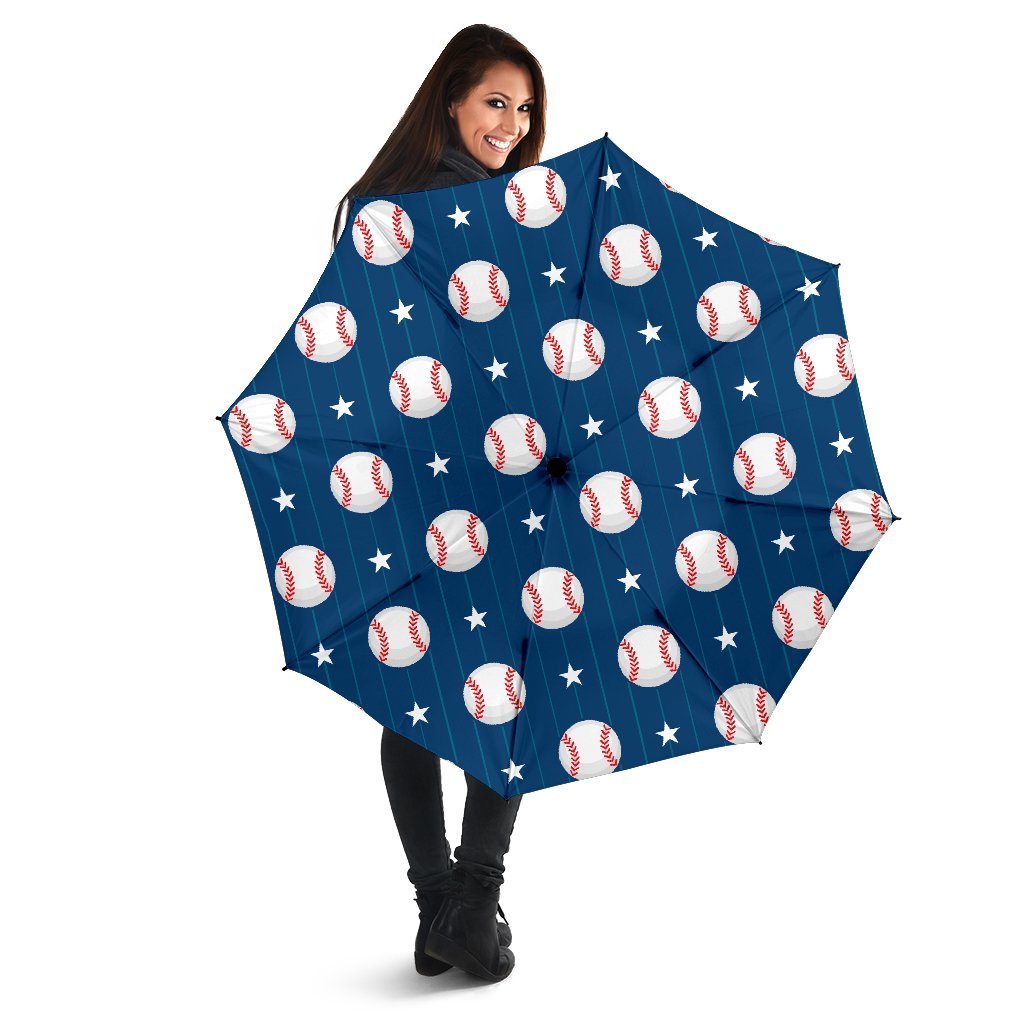 Baseball Star Pattern Print Automatic Foldable Umbrella-grizzshop