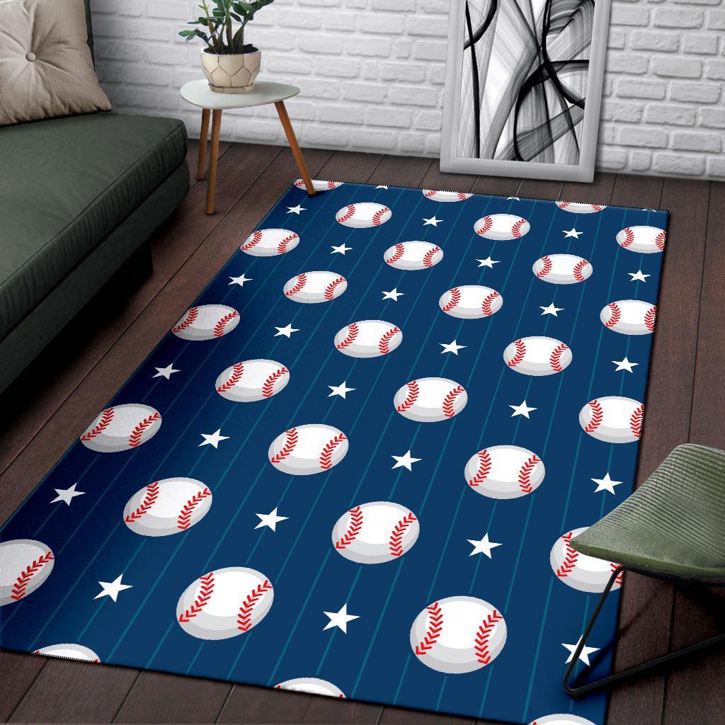 Baseball Star Pattern Print Floor Mat-grizzshop