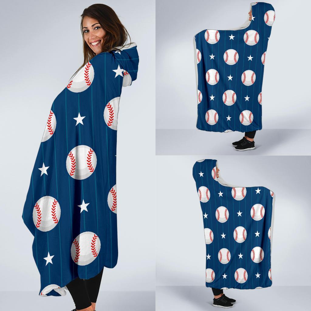 Baseball Star Pattern Print Hooded Blanket-grizzshop