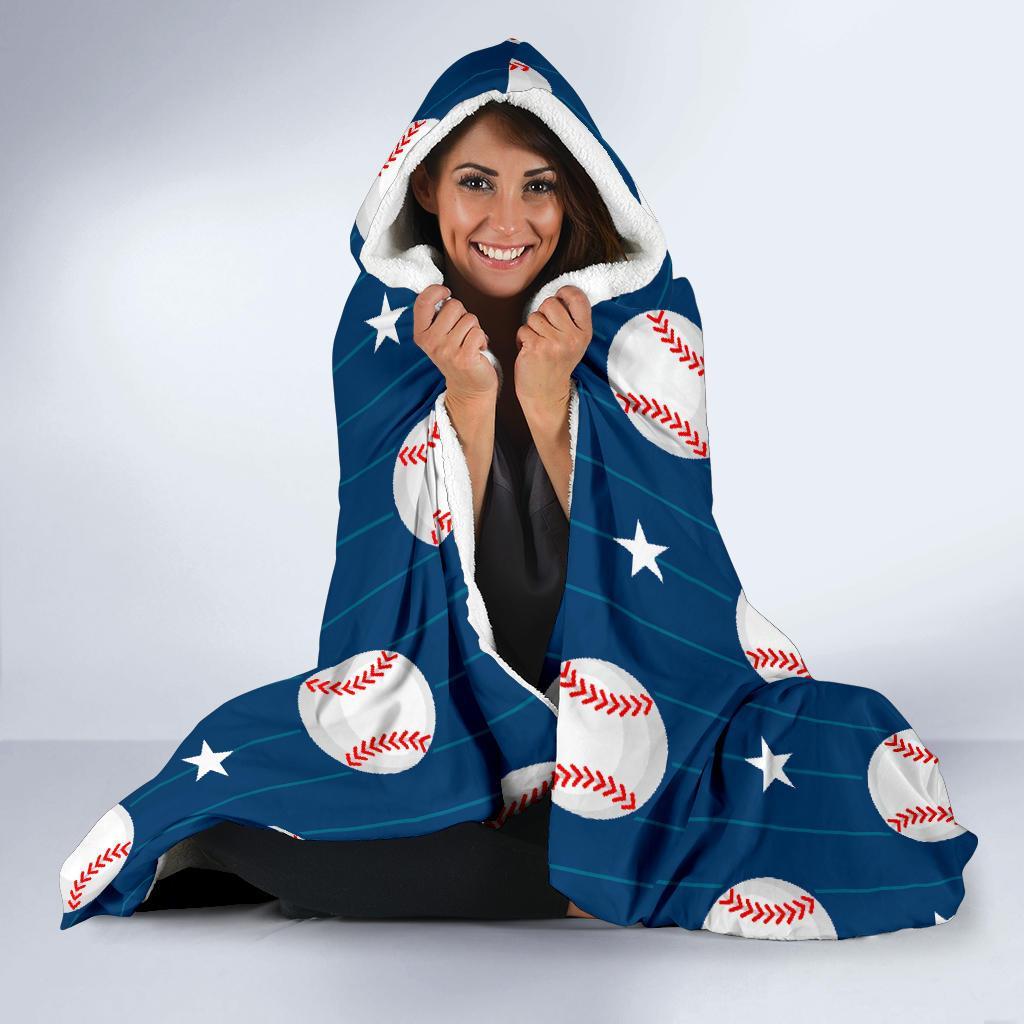 Baseball Star Pattern Print Hooded Blanket-grizzshop