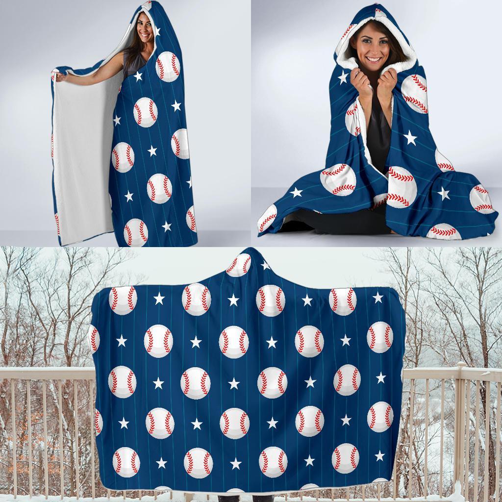 Baseball Star Pattern Print Hooded Blanket-grizzshop