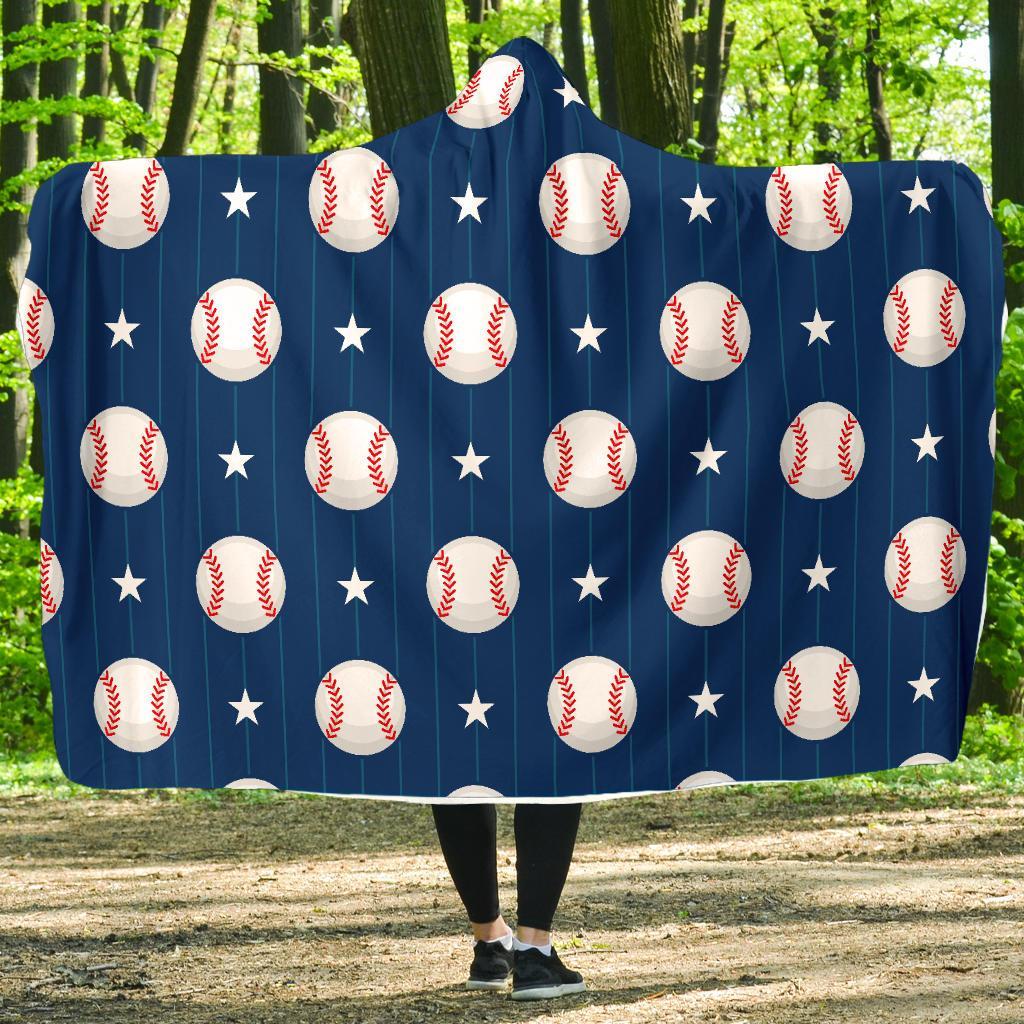 Baseball Star Pattern Print Hooded Blanket-grizzshop