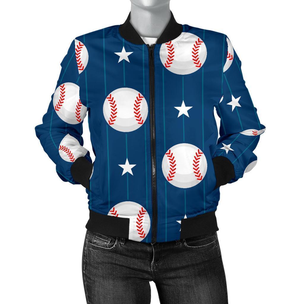 Baseball Star Pattern Print Women Casual Bomber Jacket-grizzshop