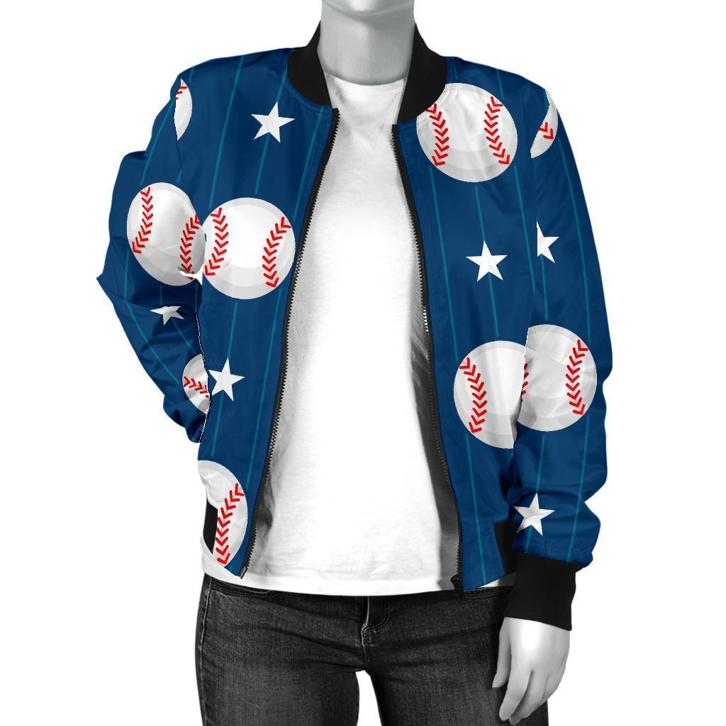 Baseball Star Pattern Print Women Casual Bomber Jacket-grizzshop