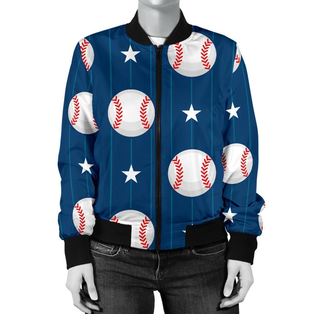 Baseball Star Pattern Print Women Casual Bomber Jacket-grizzshop