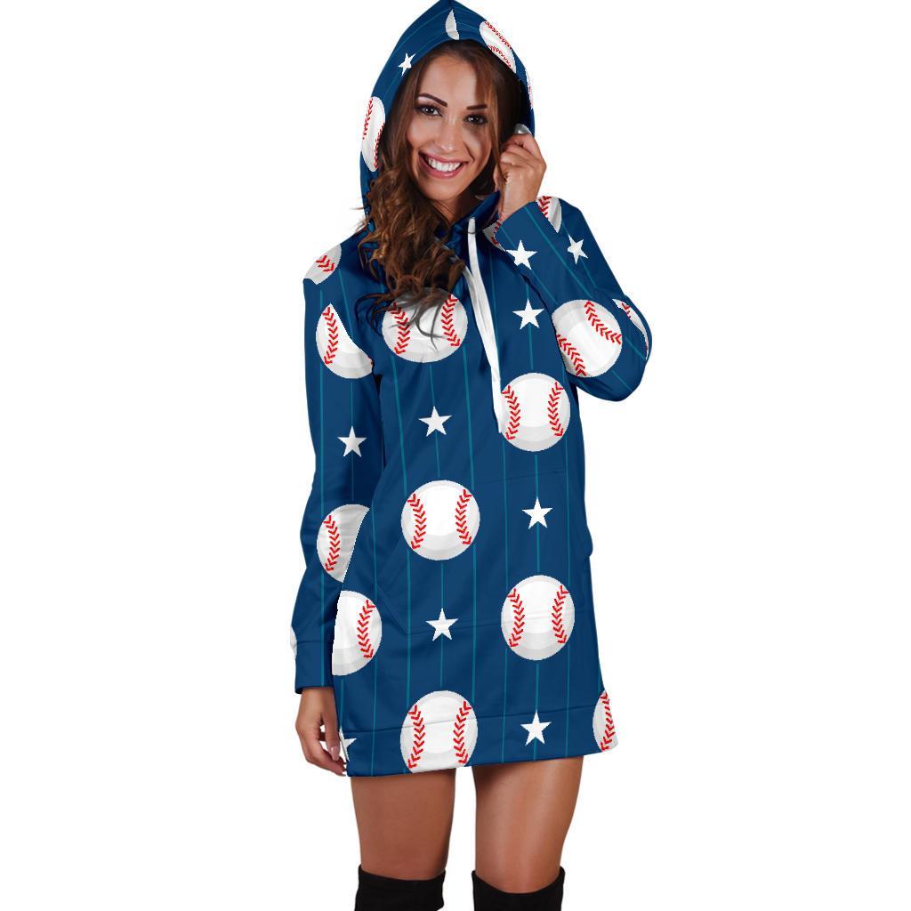 Baseball Star Pattern Print Women Hoodie Dress-grizzshop