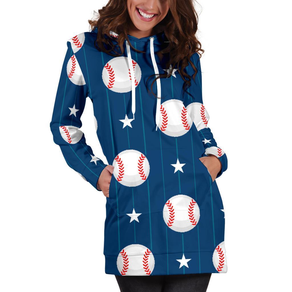 Baseball Star Pattern Print Women Hoodie Dress-grizzshop