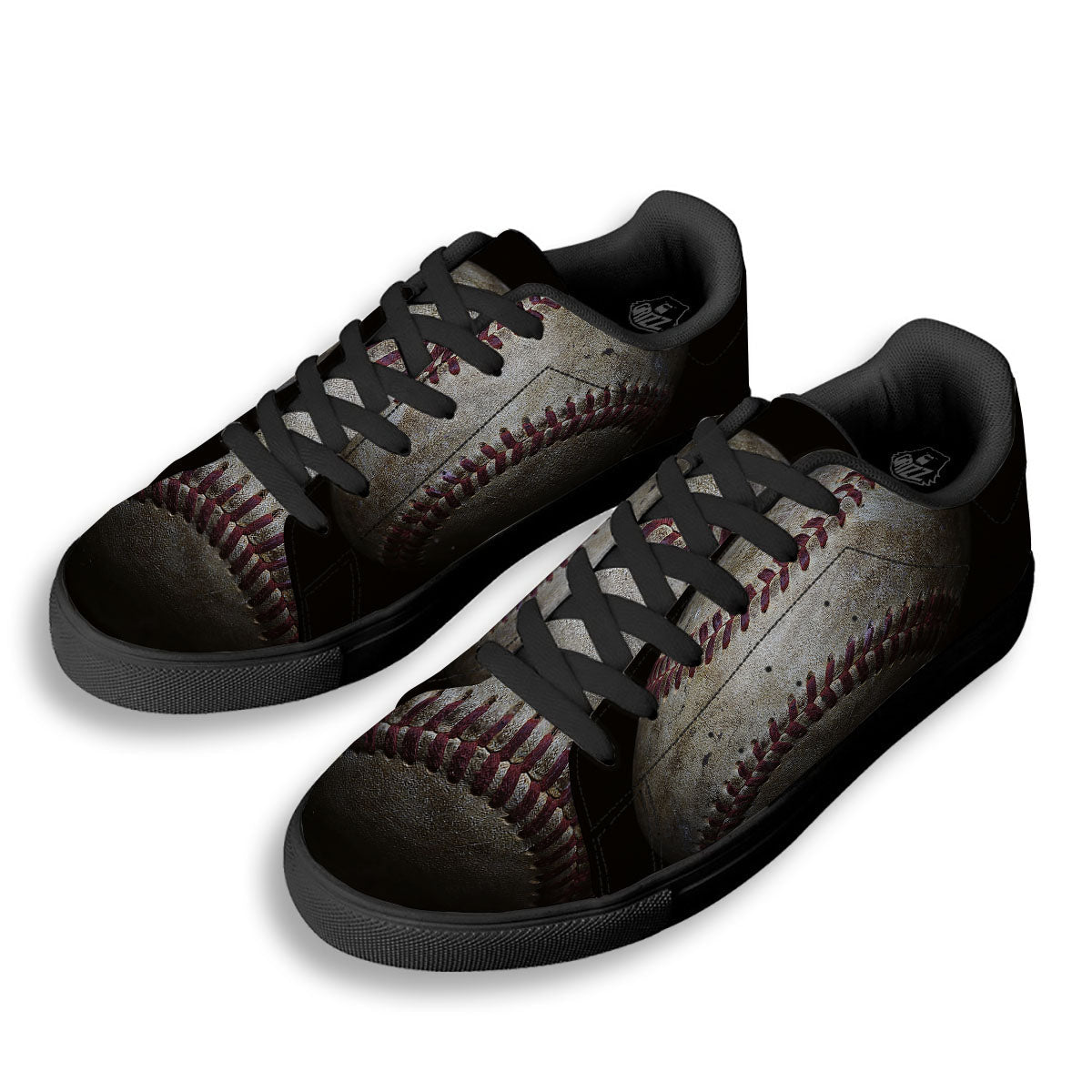 Baseballs Grunge Print Black Low Top Sneakers-grizzshop