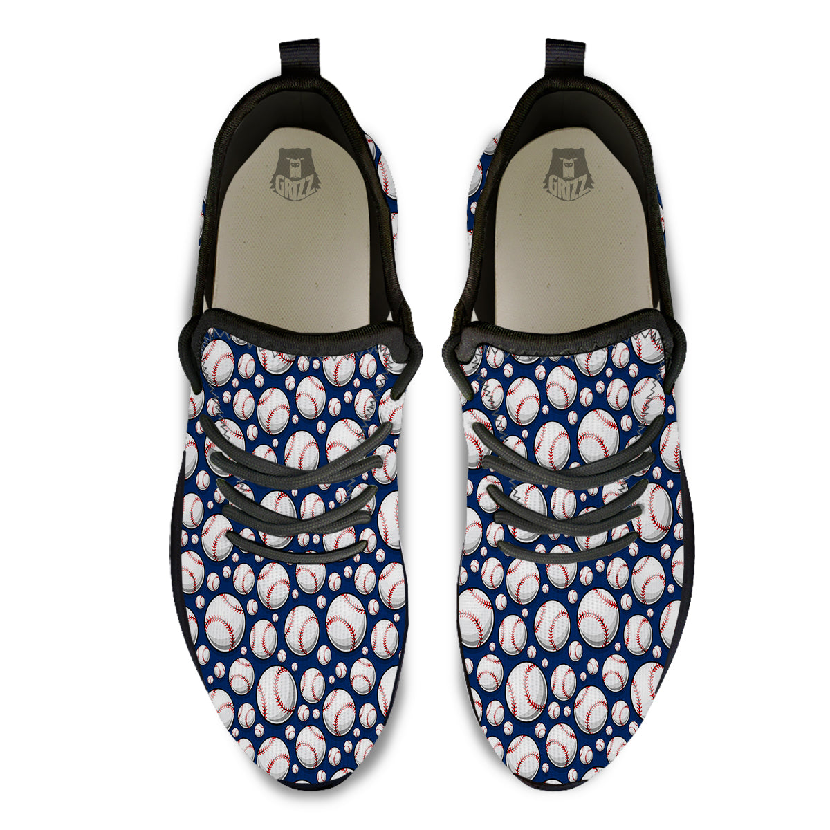 Baseballs Print Pattern Black Athletic Shoes-grizzshop
