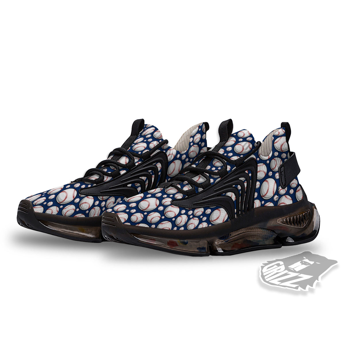 Baseballs Print Pattern Black Gym Shoes-grizzshop