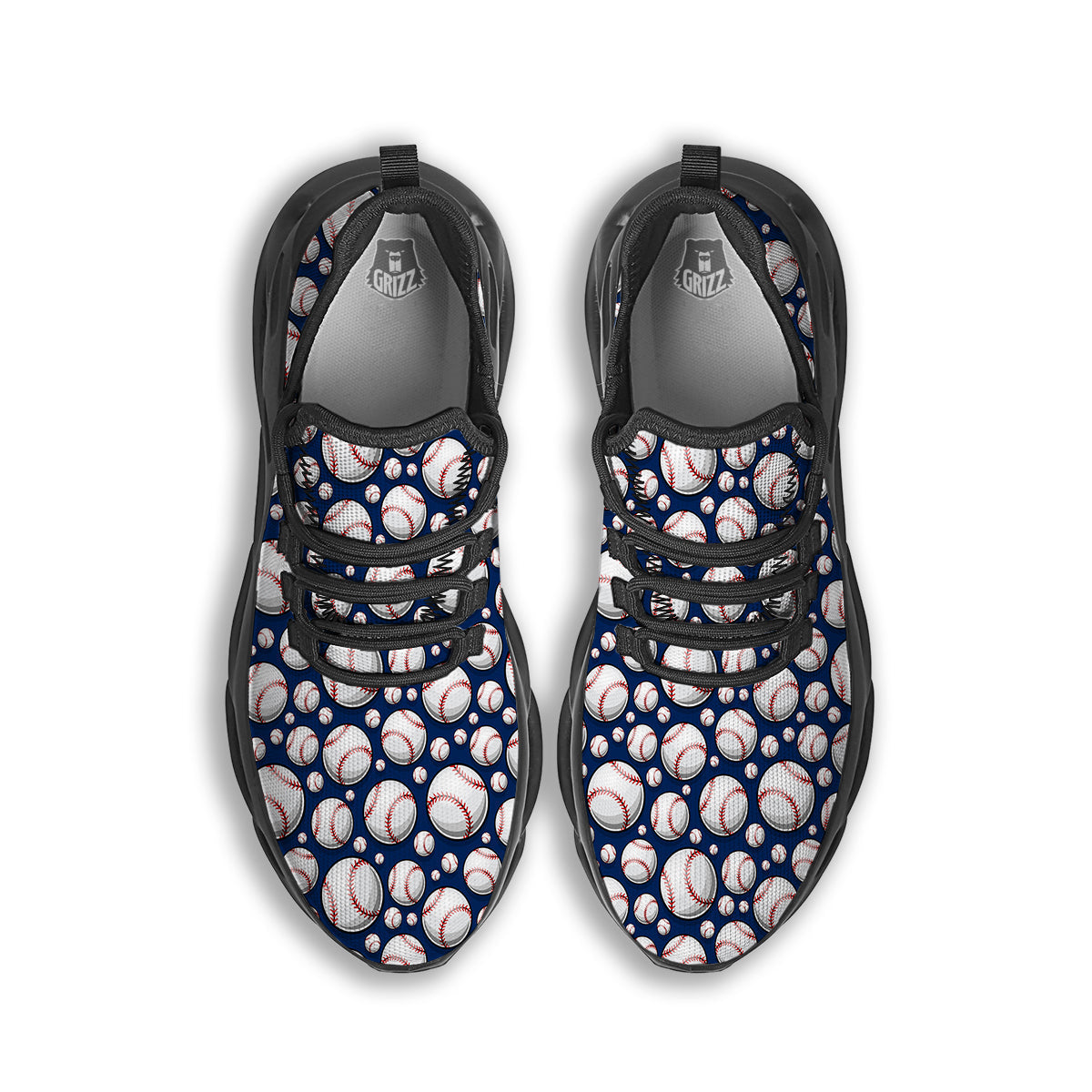 Baseballs Print Pattern Black Running Shoes-grizzshop