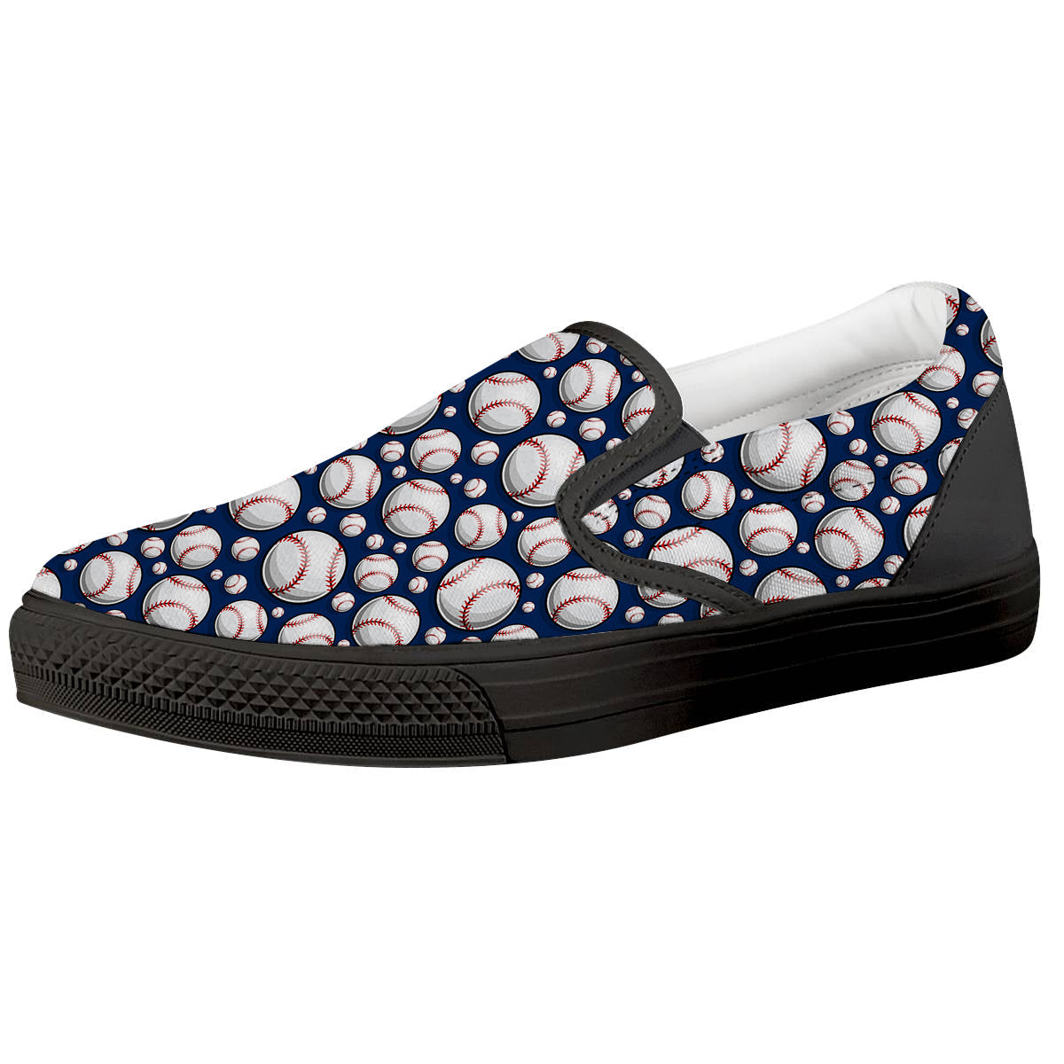 Baseballs Print Pattern Black Slip On Shoes-grizzshop
