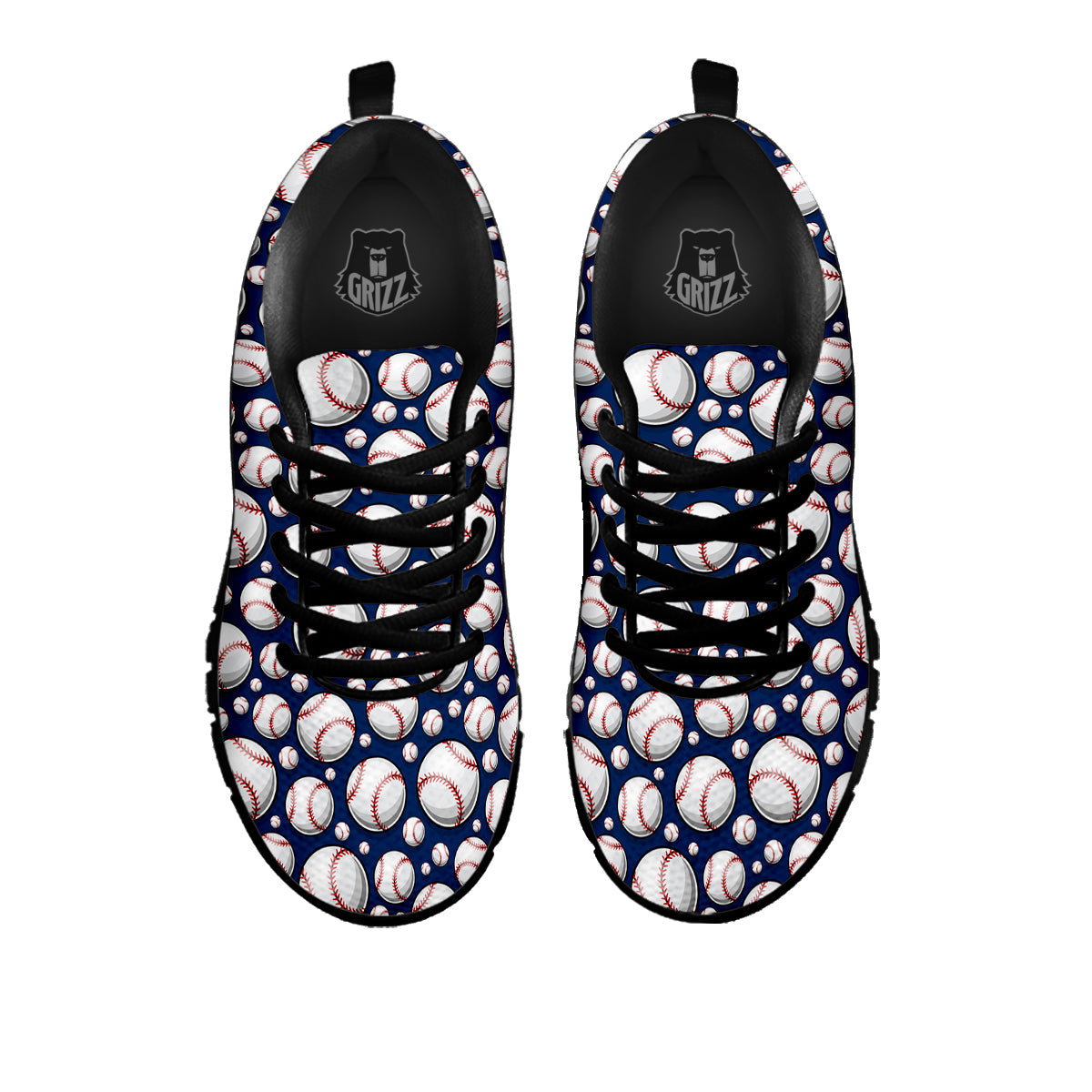 Baseballs Print Pattern Black Sneaker-grizzshop