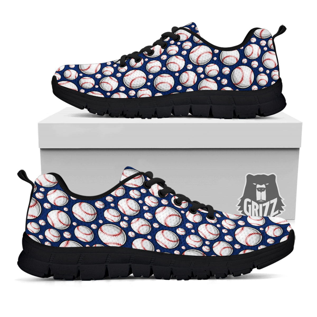Baseballs Print Pattern Black Sneaker-grizzshop