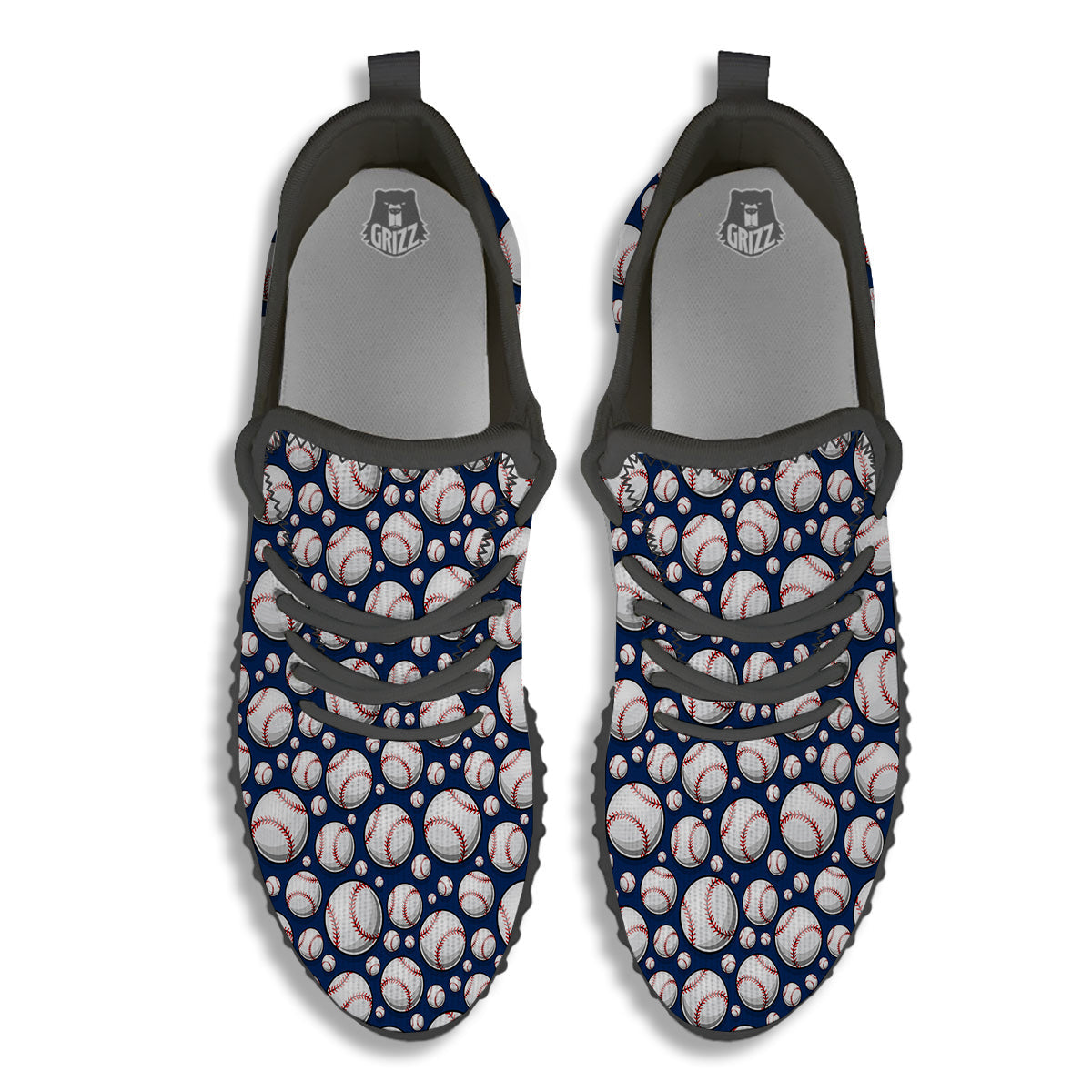 Baseballs Print Pattern Black Walking Shoes-grizzshop