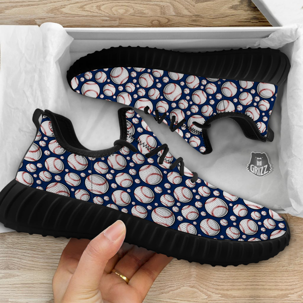 Baseballs Print Pattern Black Walking Shoes-grizzshop