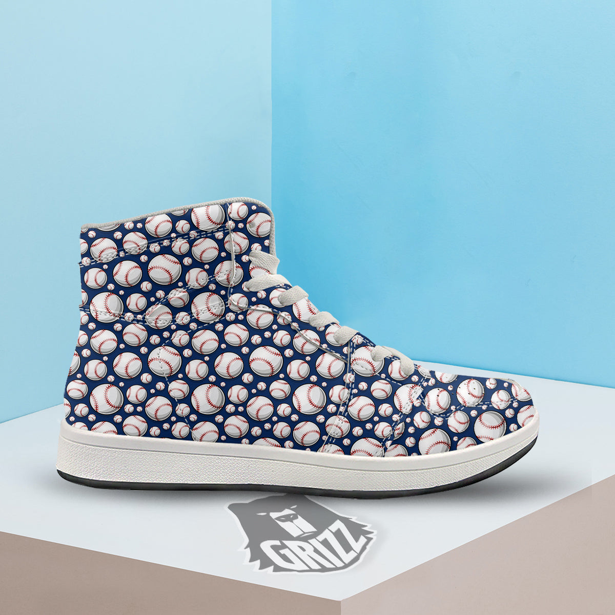 Baseballs Print Pattern High Top Sneakers-grizzshop