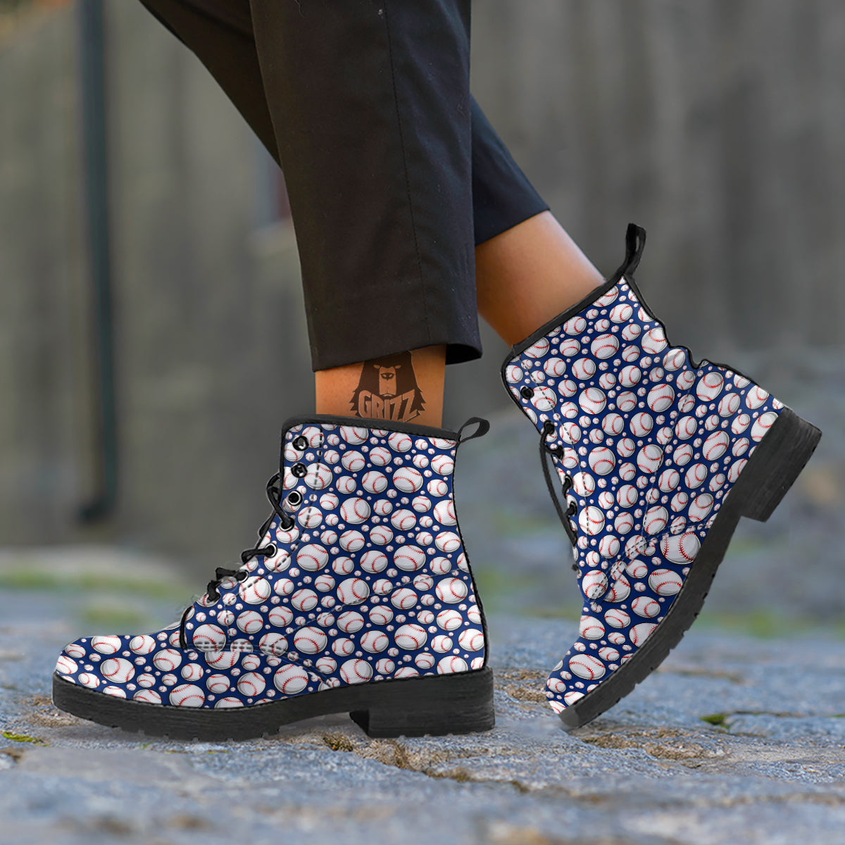 Baseballs Print Pattern Leather Boots-grizzshop