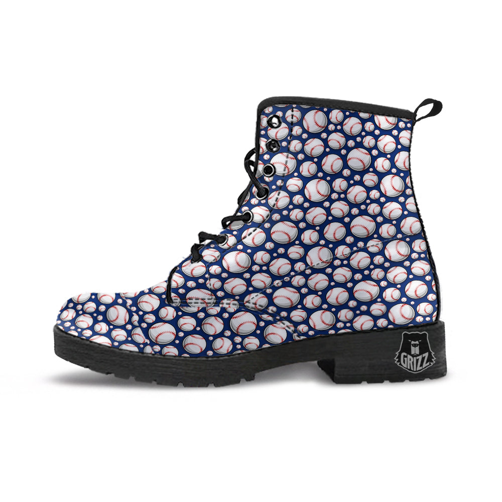 Baseballs Print Pattern Leather Boots-grizzshop