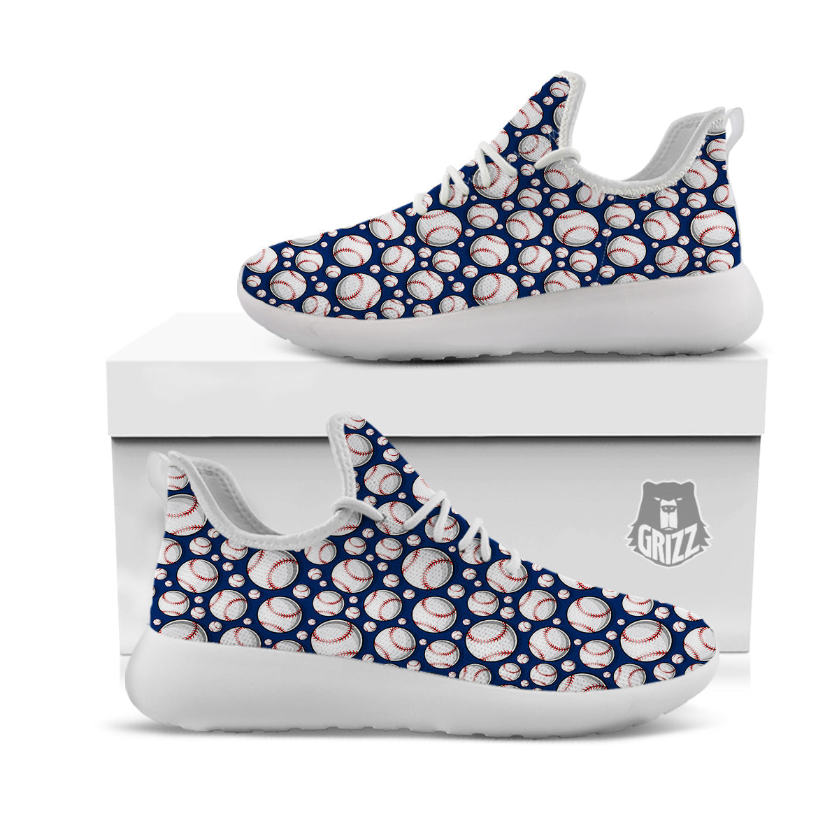 Baseballs Print Pattern White Athletic Shoes-grizzshop
