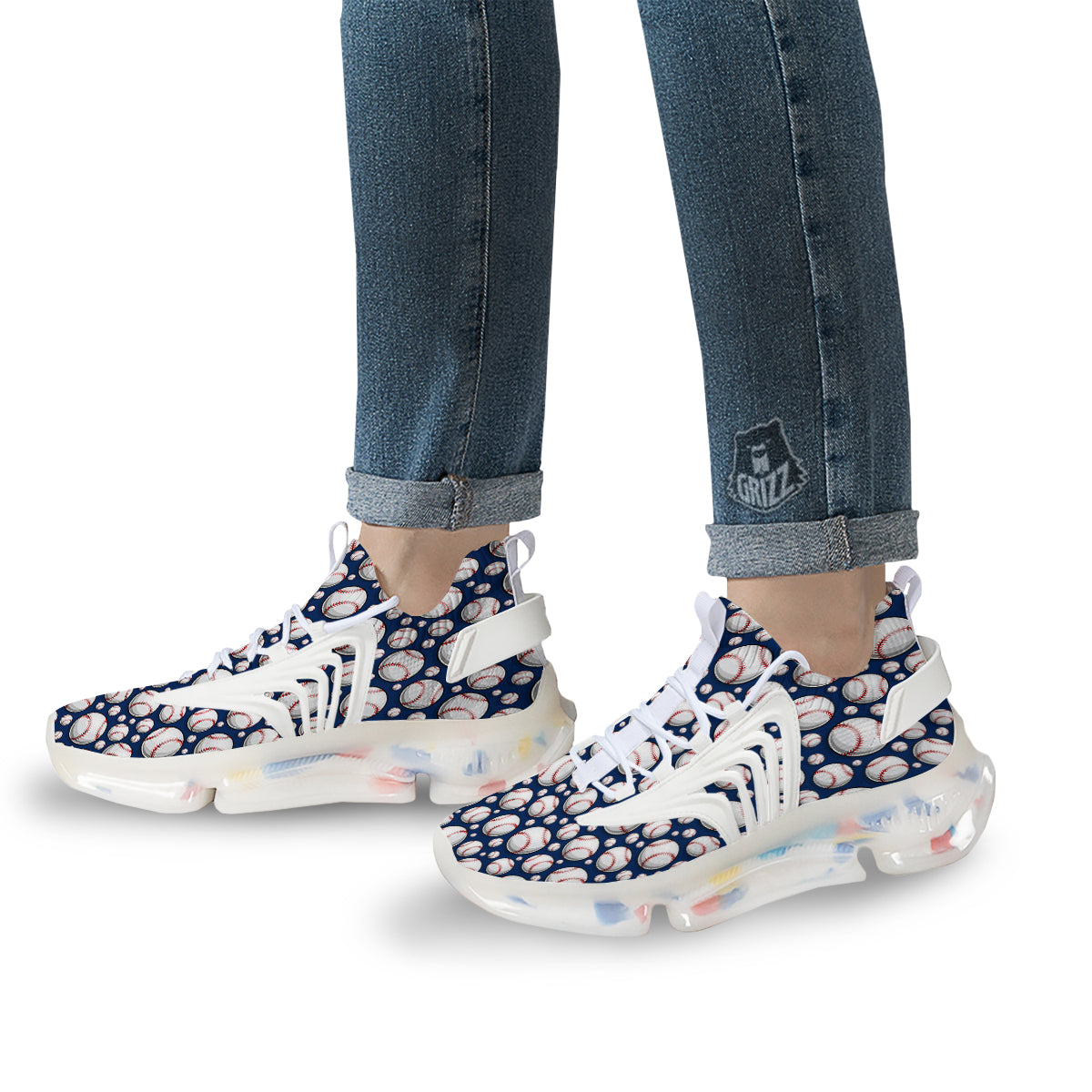 Baseballs Print Pattern White Gym Shoes-grizzshop