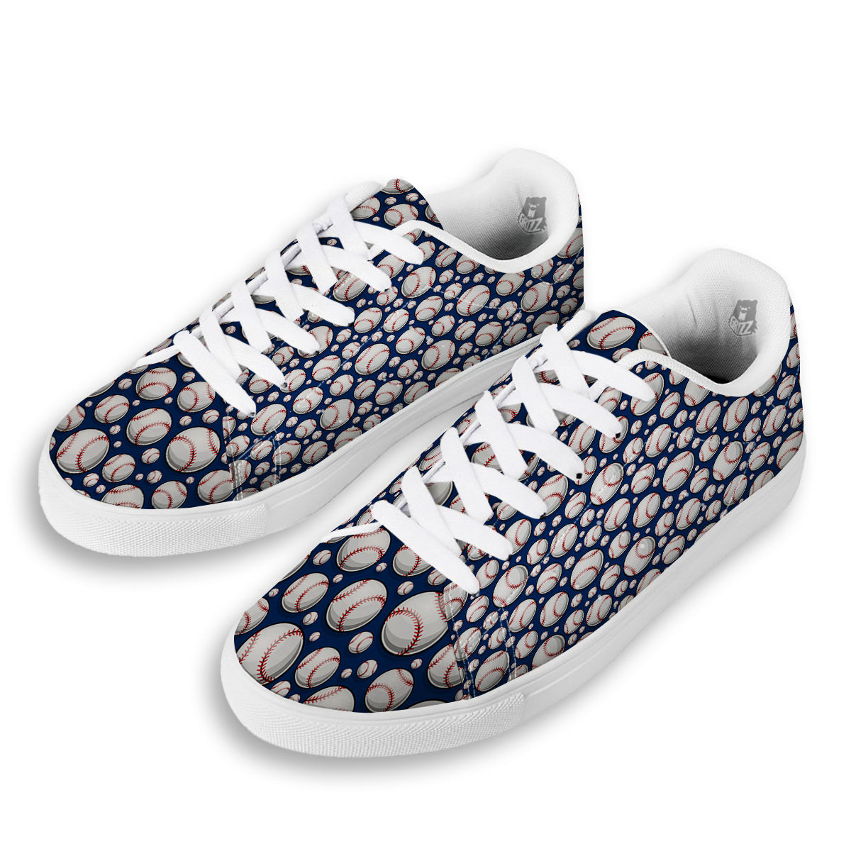 Baseballs Print Pattern White Low Top Sneakers-grizzshop