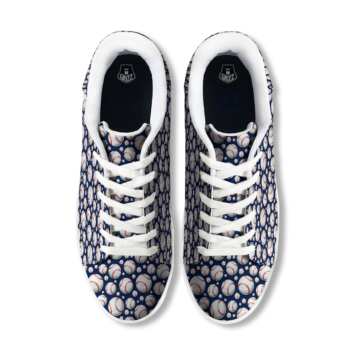 Baseballs Print Pattern White Low Top Sneakers-grizzshop
