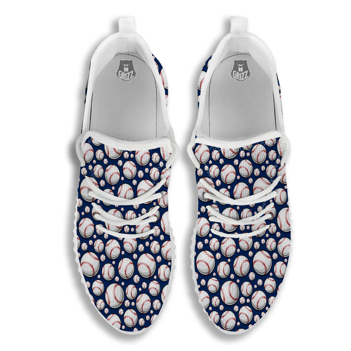 Baseballs Print Pattern White Walking Shoes-grizzshop