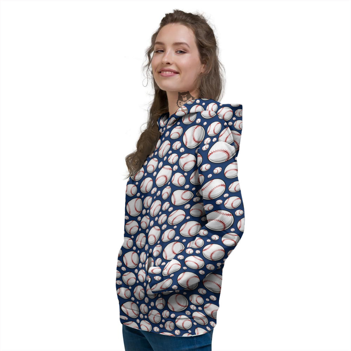 Baseballs Print Pattern Women's Hoodie-grizzshop