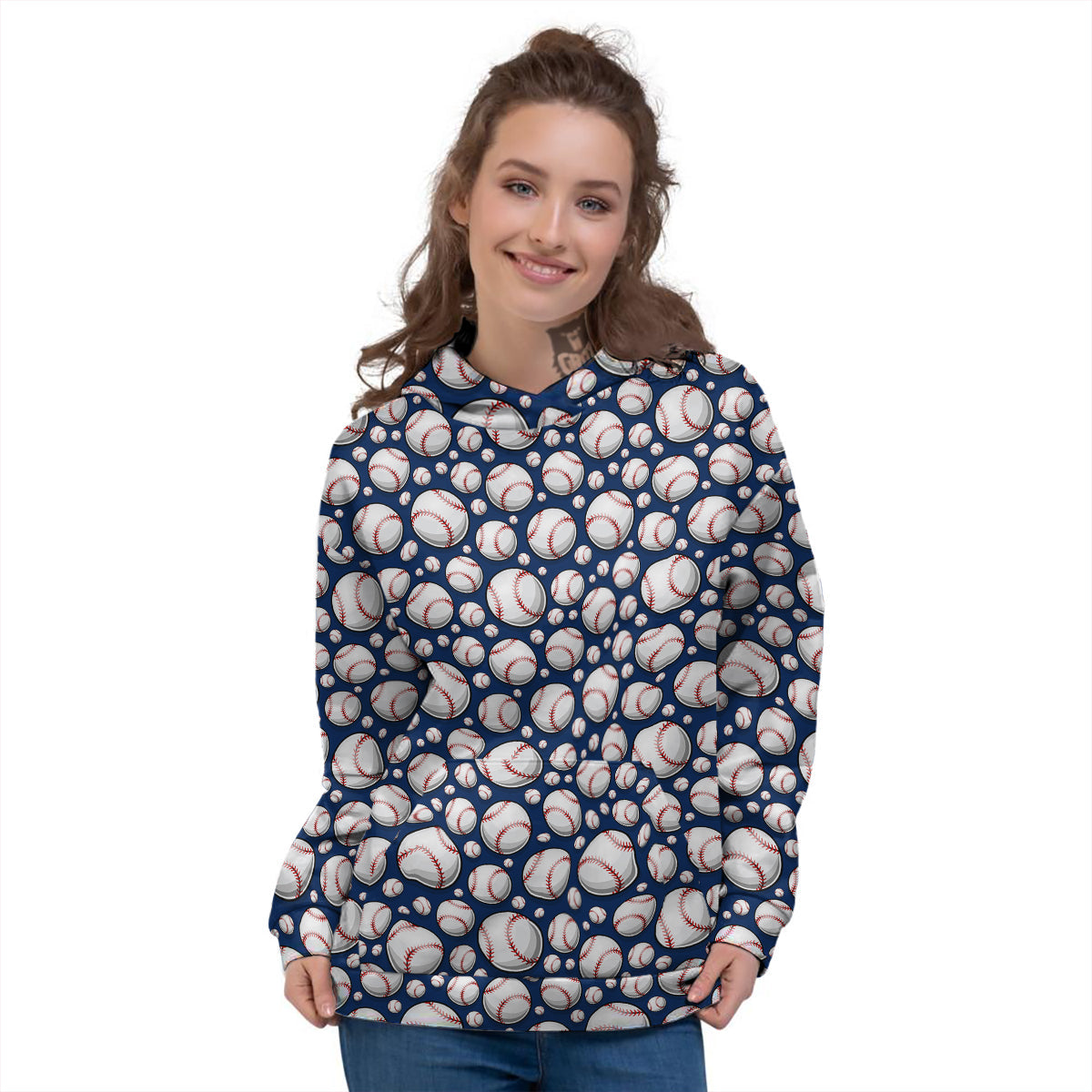 Baseballs Print Pattern Women's Hoodie-grizzshop
